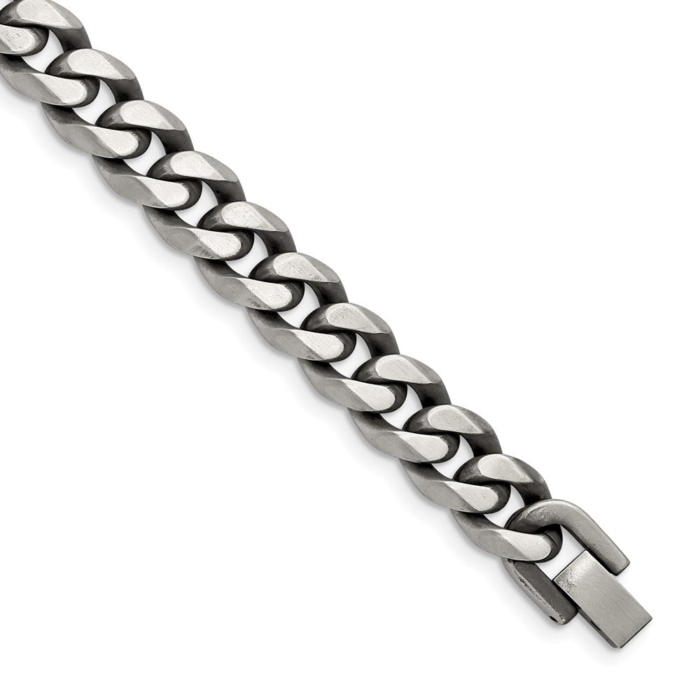 Stainless Steel Antiqued and Brushed 10.5mm Curb 8.5in Bracelet 8.5 inches
