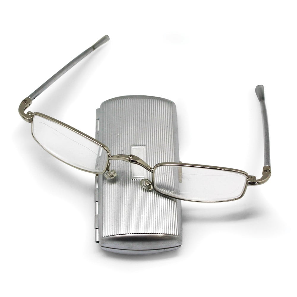 Silver-tone 1.00 Magnification Folding Reading Glasses in Metal Case QGM12431