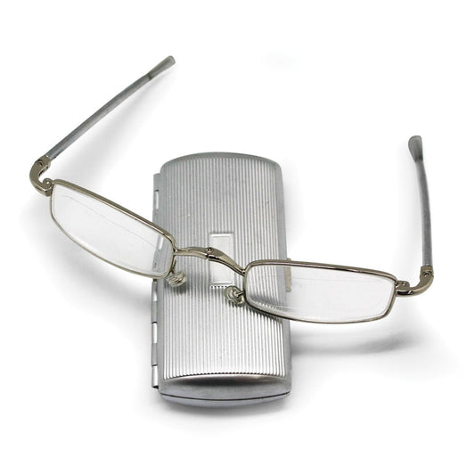 Silver-tone 1.00 Magnification Folding Reading Glasses in Metal Case QGM12431