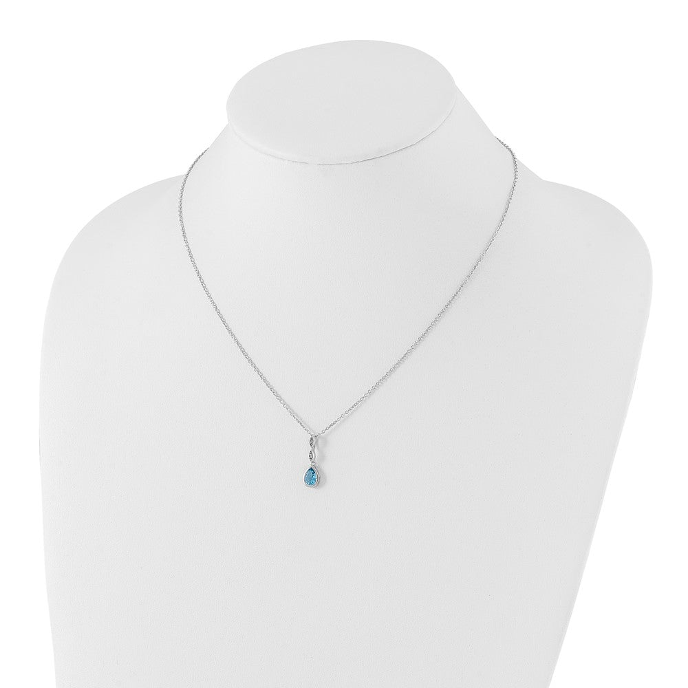White Ice Sterling Silver Rhodium-plated 18 Inch Blue Topaz and Diamond Teardrop Necklace with 2 Inch Extender 18 Inches