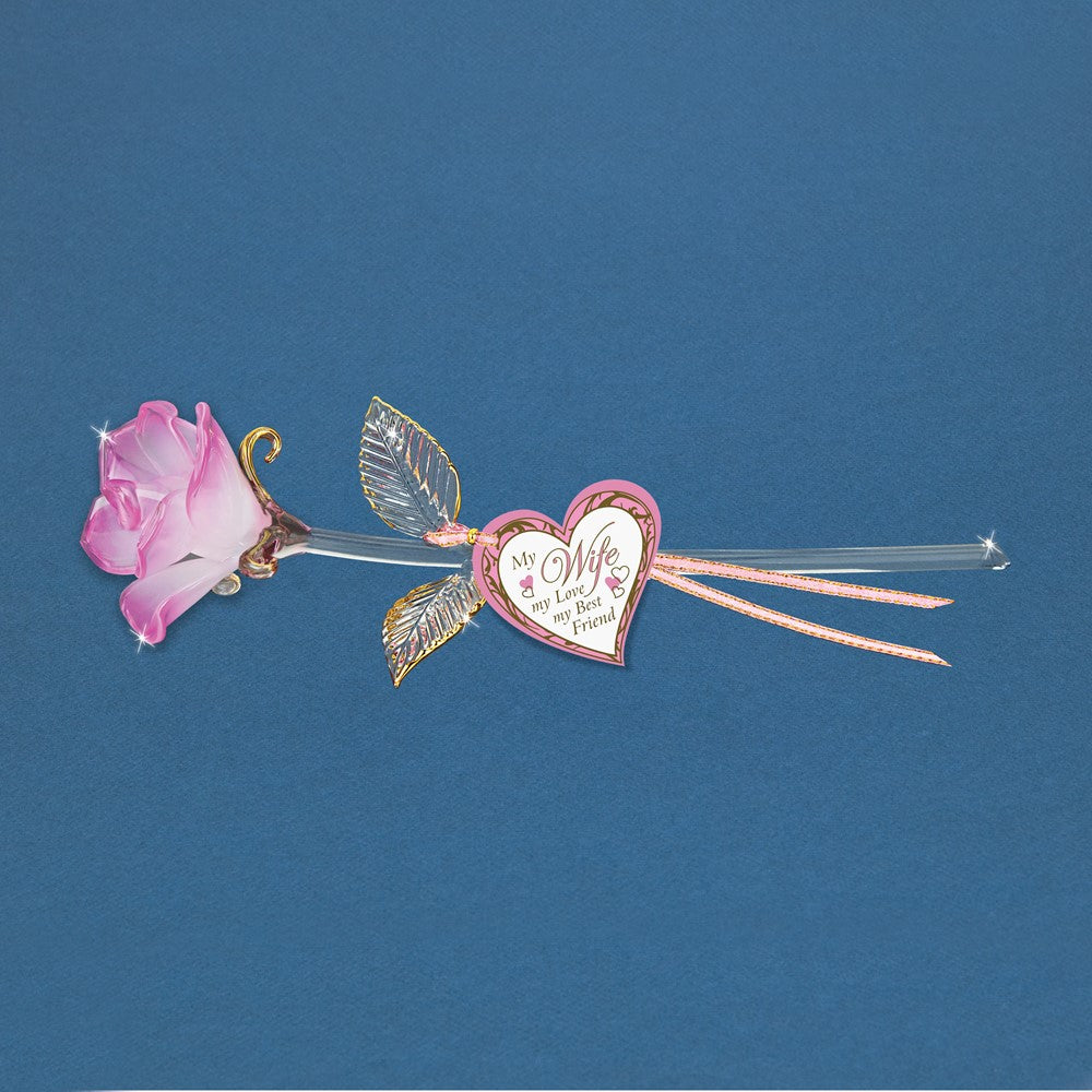 Glass Baron Handcrafted My Wife Pink Rose Glass Figurine