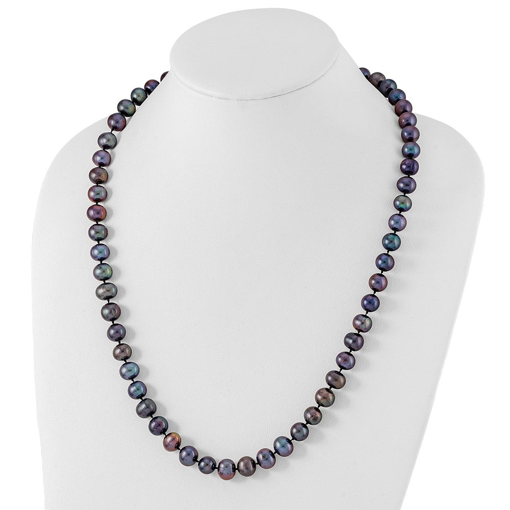 Sterling Silver Rhodium-plated 9-10mm Black Near-Round Freshwater Cultured Pearl 24 inch Necklace 24 Inches