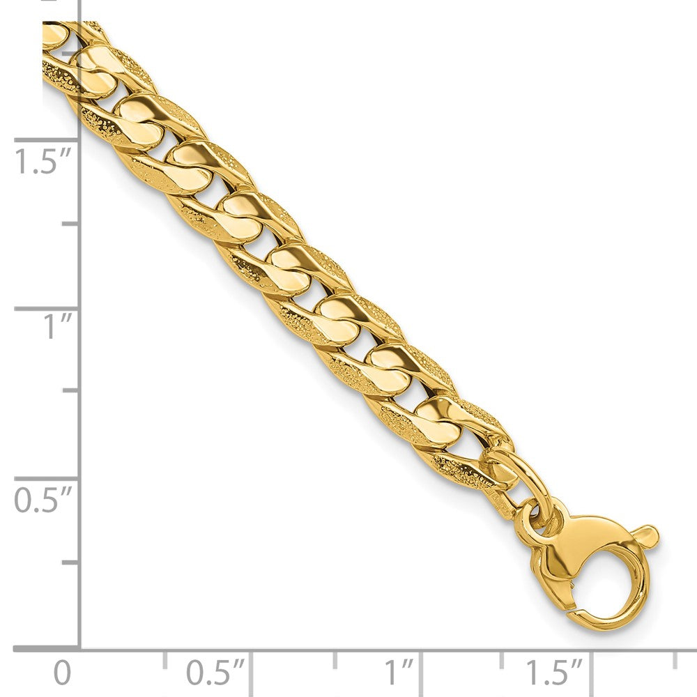 14K Polished and Textured Fancy Curb Bracelet 7.5  inches