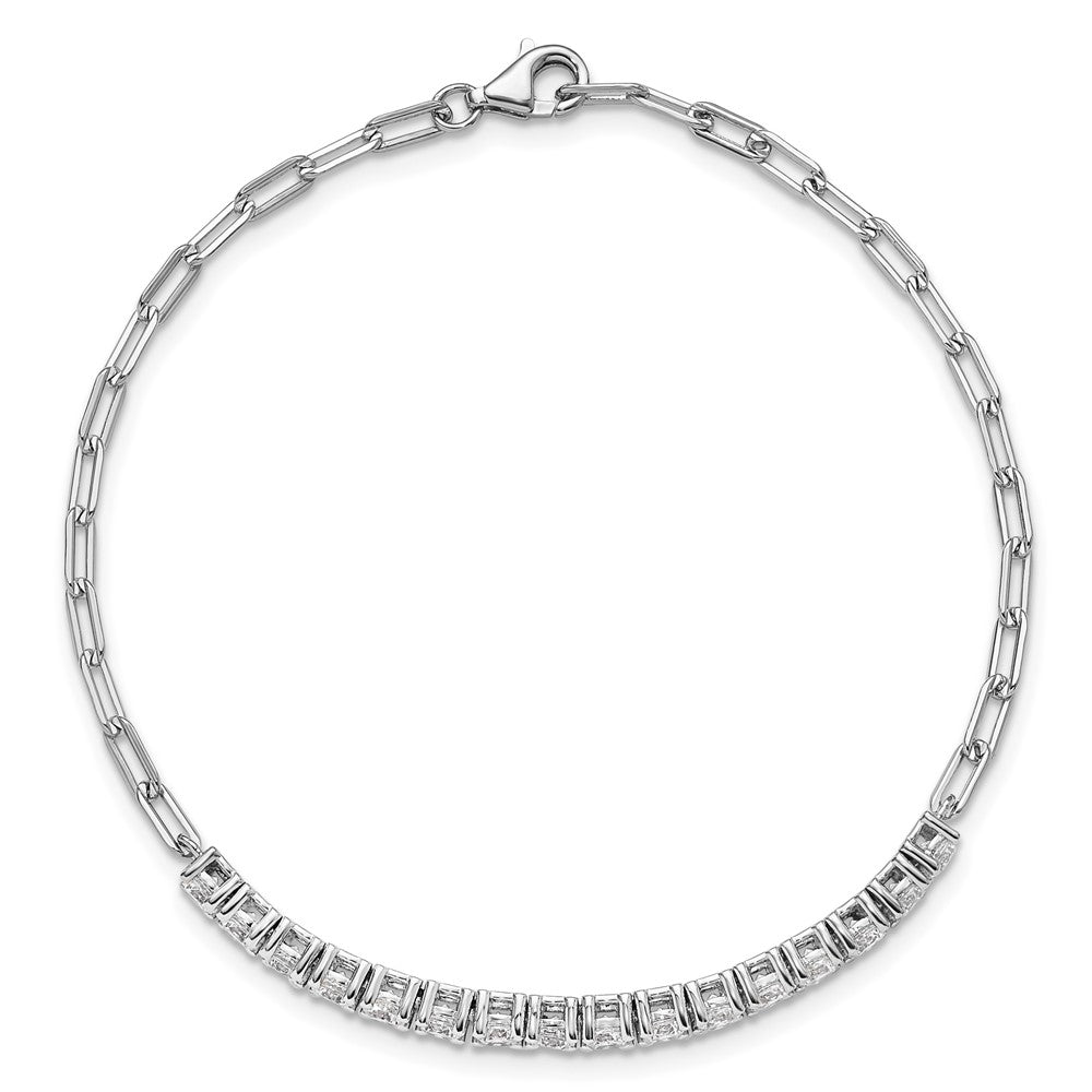 Sterling Shimmer Sterling Silver Rhodium-plated CZ 16 Stone 7 inch Paperclip Link Bracelet 7 inches