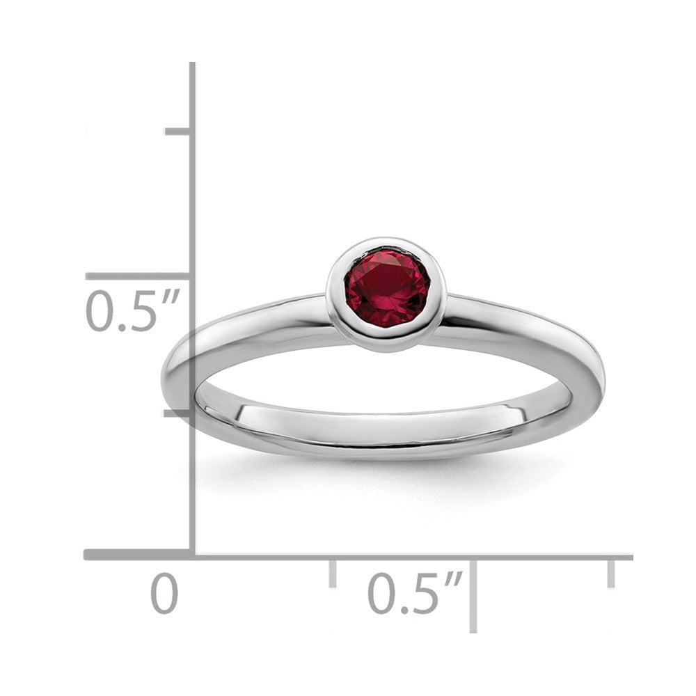 Sterling Silver Stackable Expressions Low 4mm Round Cr. Ruby Ring Size -7
