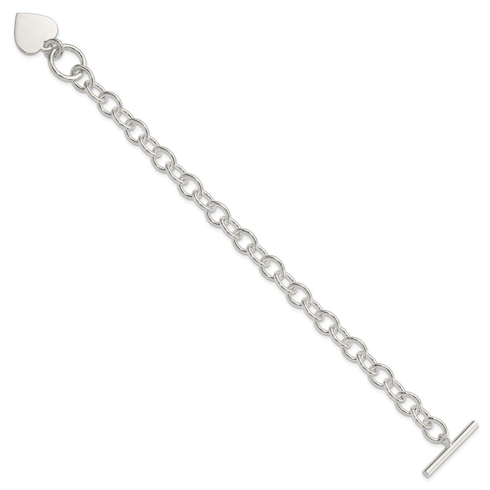 Sterling Silver Engraveable Heart Fancy Link Bracelet 7.5 inches