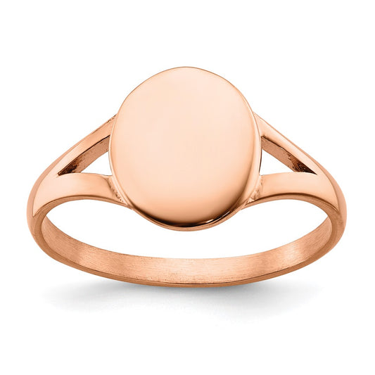 Stainless Steel Polished Rose IP-plated Oval Disc Ring Size - 5