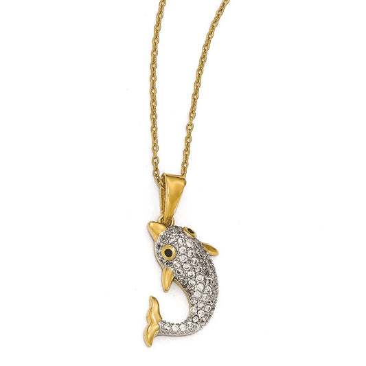 Cheryl M Sterling Silver Gold-plated w/ Rhodium CZ Dolphin 18in Necklace