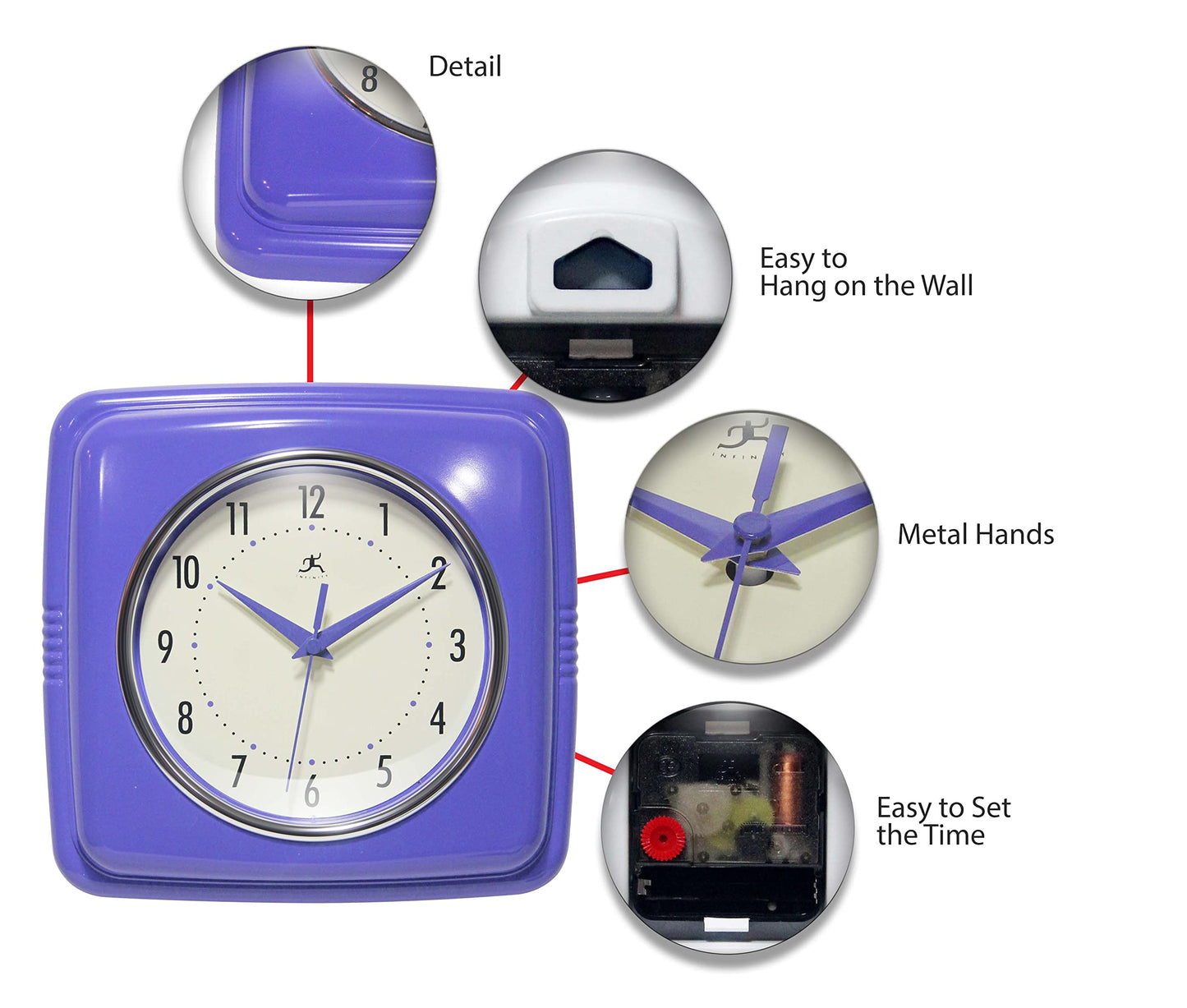 Infinity Instruments Retro Square Veri Periwinkle Plastic 9.25-inch Analog Wall Clock