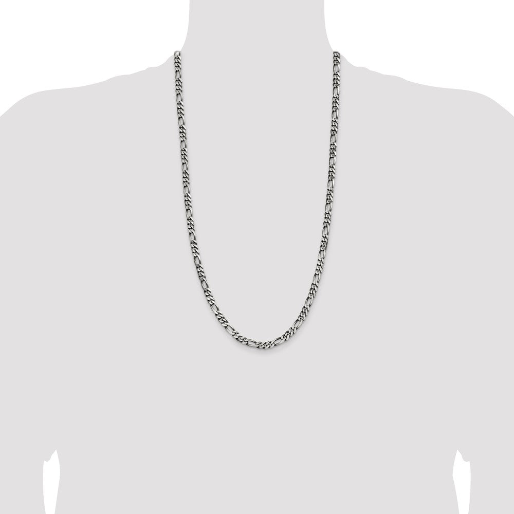 Sterling Silver Antiqued 5.5mm Figaro Chain 28 Inches