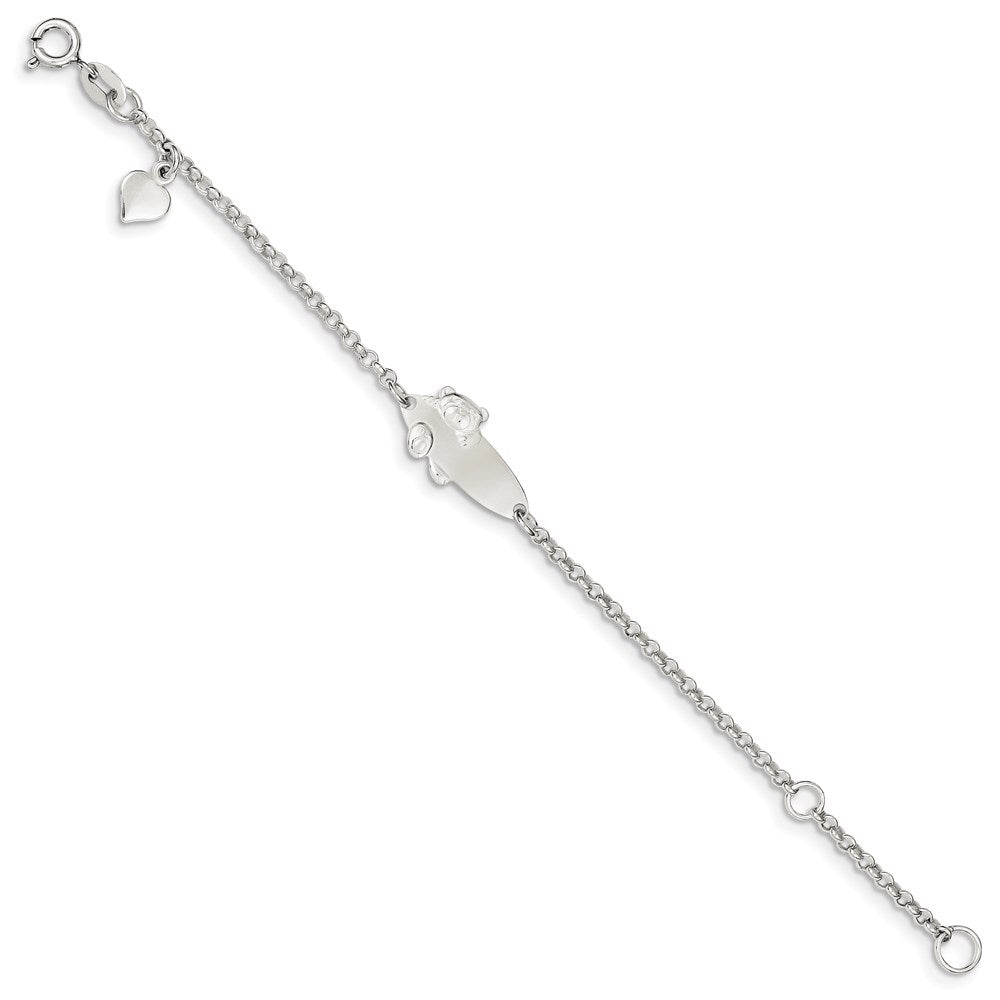 Sterling Silver Polished Childrens Teddy Bear 5in Plus 1in Ext ID Bracelet 5 inches