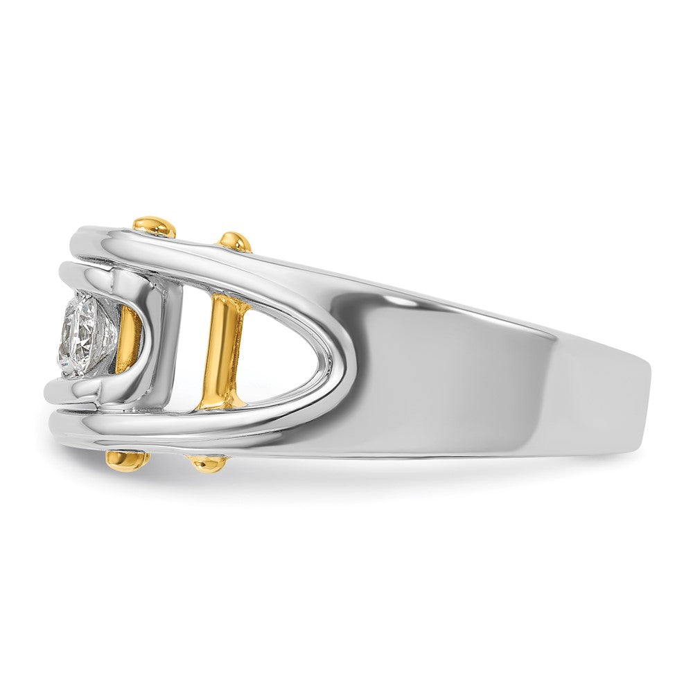 IBGoodman 14k Two-tone 1/2 carat Lab Grown Diamond VS/SI+ G+ Three Stone Complete Polished and Cut Out Men's Ring