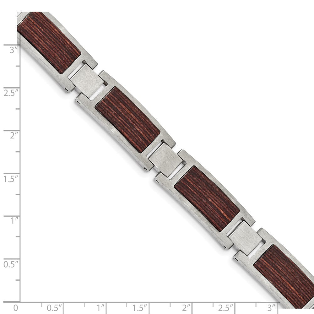 Stainless Steel Brushed with Wood Inlay 8.75in Bracelet 8.75 inches