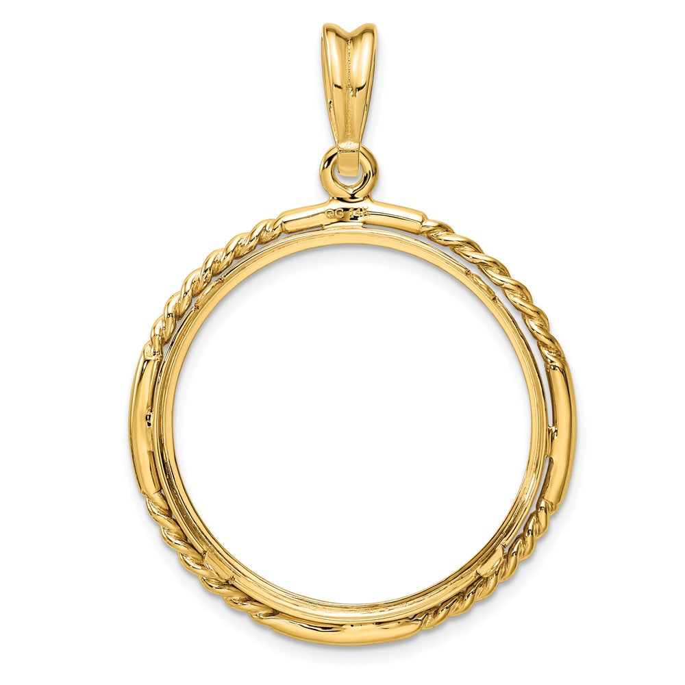 Wideband Distinguished Coin Jewelry 14k Polished Quadruple Twist and Bright 27.0mm Prong Coin Bezel Pendant