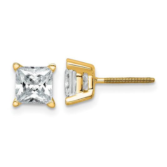 14k Yellow Gold 2 ctw Certified Lab Grown Diamond VS+ F+ Princess 4 Prong Heavy Wt. Stud Earrings