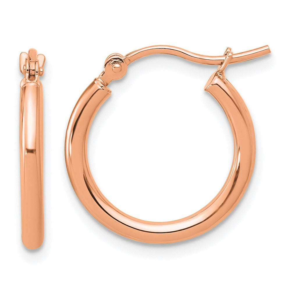 14K Rose Gold Polished 2x17.5mm Hoop Earrings