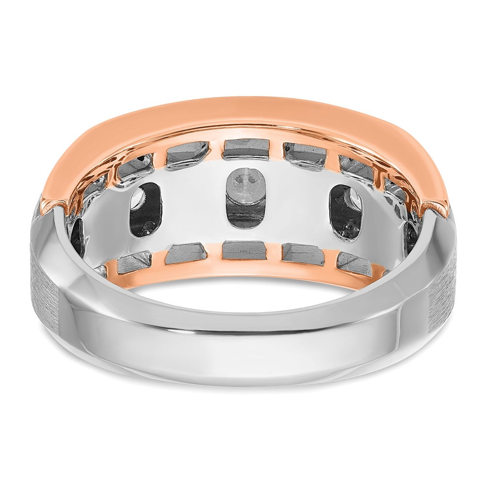 IBGoodman 14k Two Tone Rose and White Gold 1 carat Lab Grown Diamond VS/SI+ G+ Complete Satin Five Stone Cut Out Men's Ring