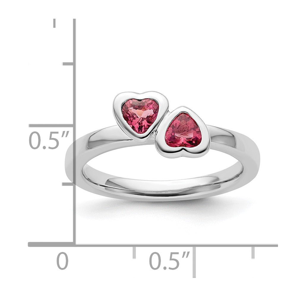 Sterling Silver Stackable Expressions Pink Tourmaline Double Heart Ring Size -9