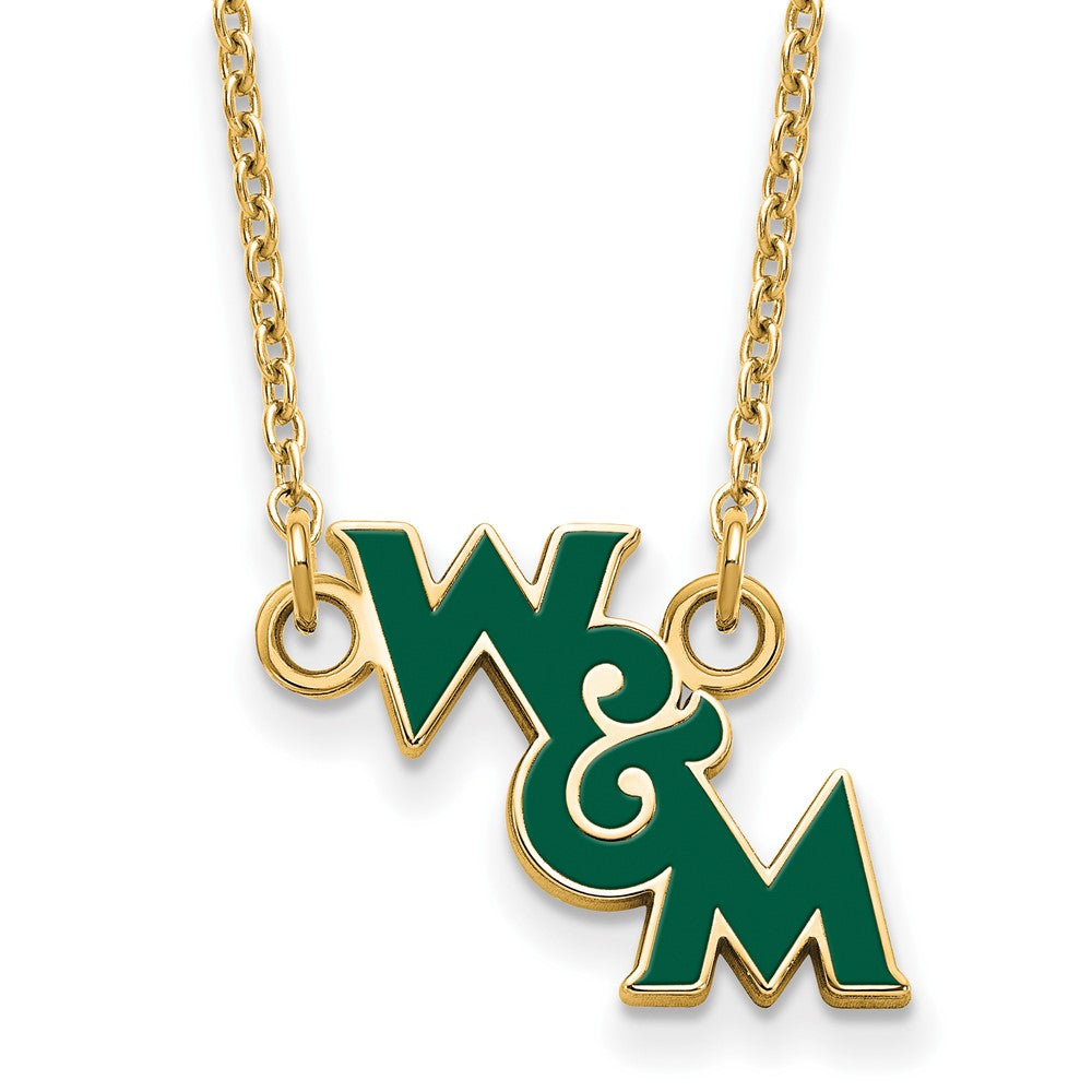 Sterling Silver Gold-plated LogoArt College of William and Mary Small Enameled Pendant 18 inch Necklace