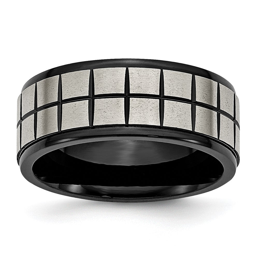 Titanium Brushed Center Black IP-plated 9mm Band Size - 14