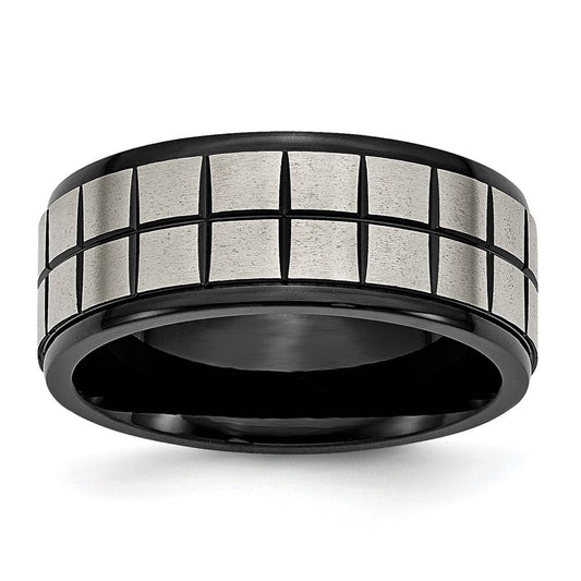 Titanium Brushed Center Black IP-plated 9mm Band Size - 14