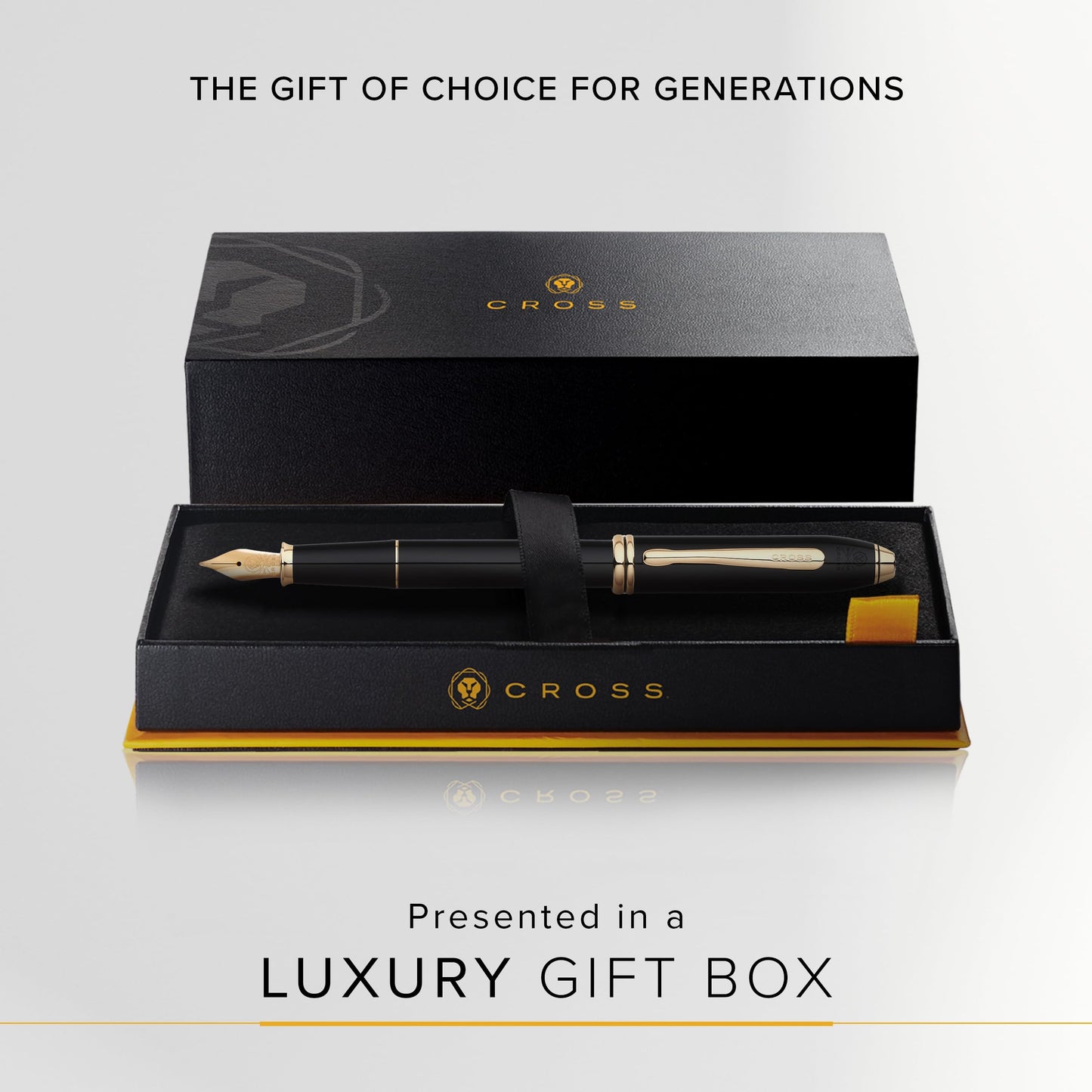 Townsend Black Lacquer with Gold Fountain Pen - Engravable Gift Item