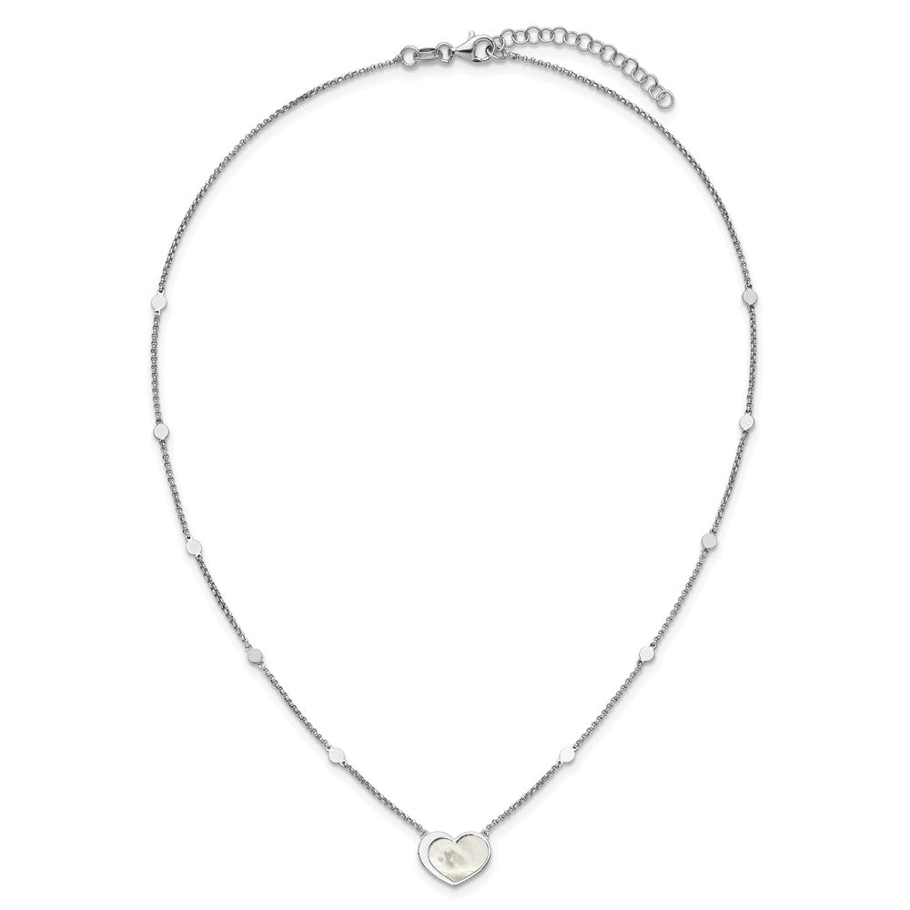 Sterling Silver Rhod-plated Mother of Pearl Heart 16in w/1in ext Necklace 16 Inches