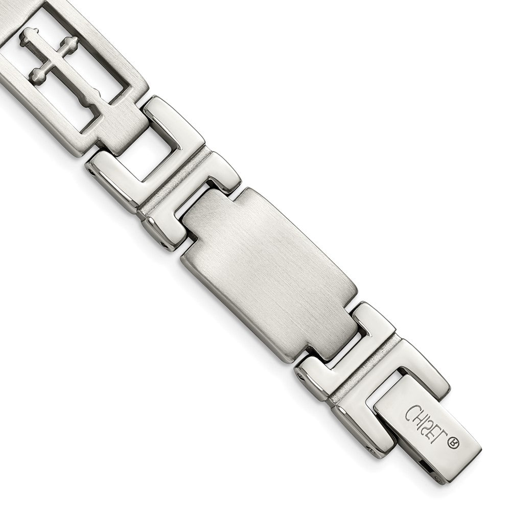 Stainless Steel Brushed and Polished Cross 8.25in Bracelet 8.5 inches
