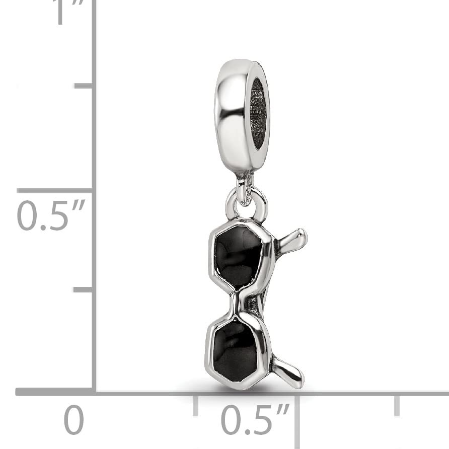 Sterling Silver Reflections Black Enamel Sunglasses Dangle Bead