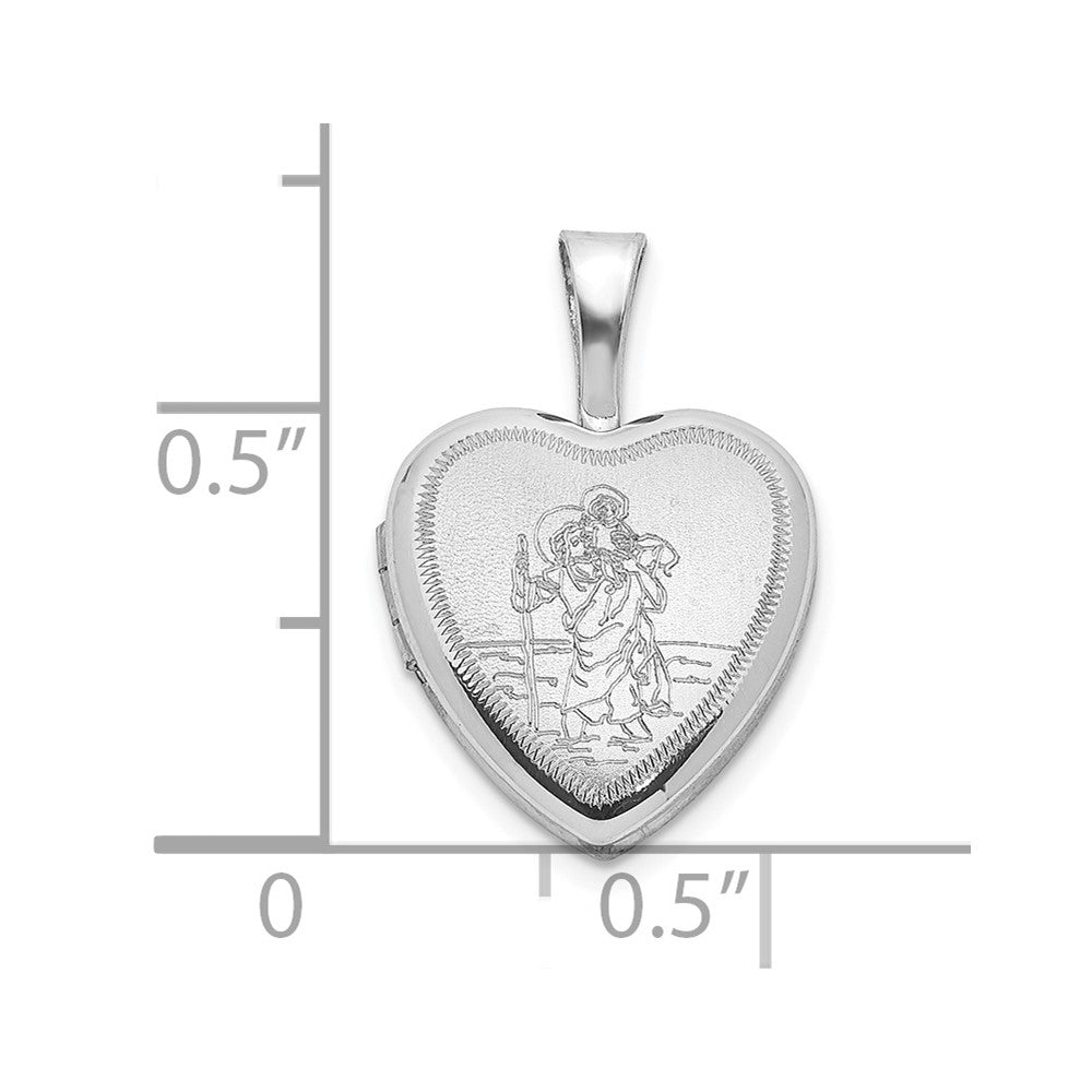 Sterling Silver Rhodium-plated Satin St. Christopher 12mm Heart Locket