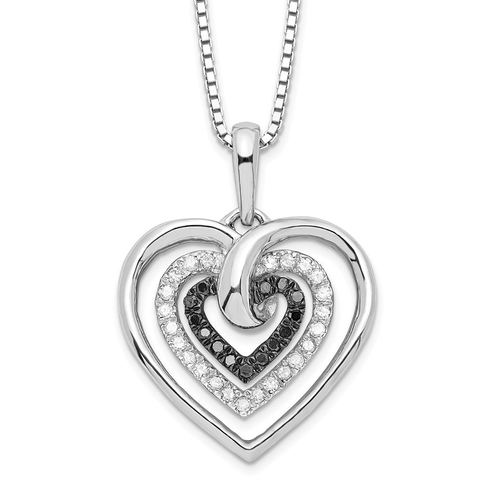 White Night Sterling Silver Rhodium-plated Black and White Diamond Triple Heart 18 Inch Necklace with 2 Inch Extender 18 Inches