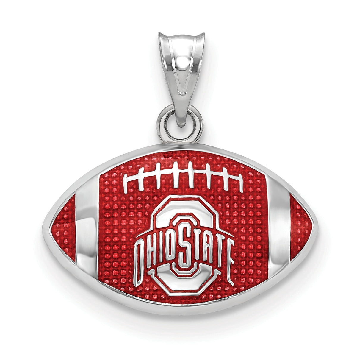 Sterling Silver Rhodium-plated LogoArt The Ohio State University Enameled Football Pendant QSS508OSU