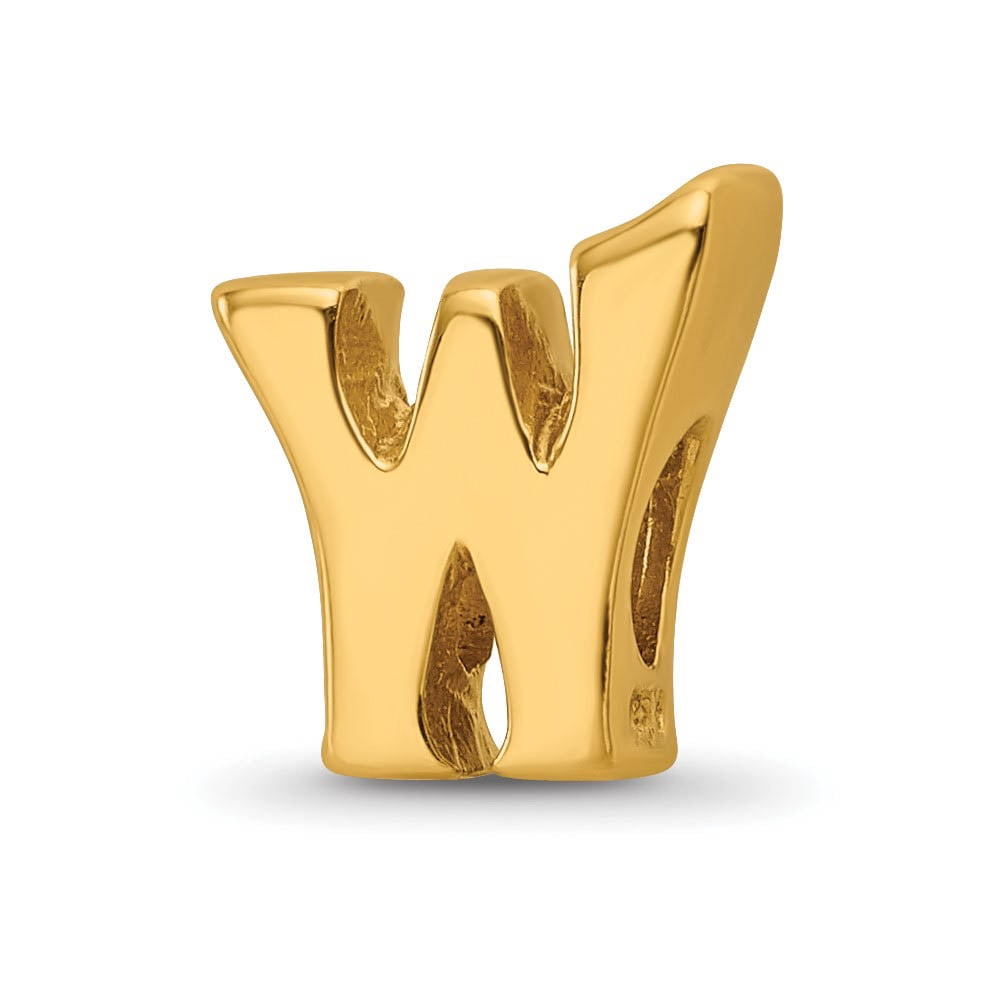925 Sterling Silver Polished Gold Plated Reflections Letter Name Personalized Monogram Initial W Bead Charm 8.18x8.18mm