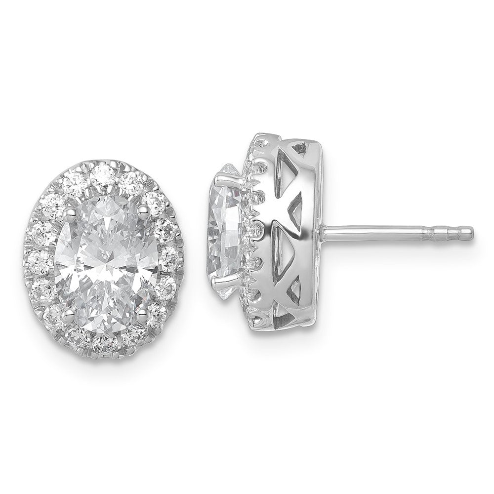 14K White Gold 2 1/2 Carat Certified Lab Grown Diamond VS/SI+ G+ Oval Complete Halo Post Earrings
