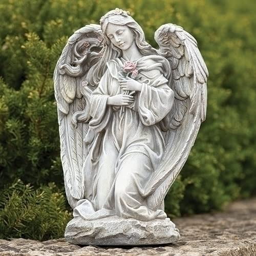 Joseph's Studio by Roman, Garden Statuary Collection, 16" H Angel Holding Flowers, Home DâˆšÂ©cor, Devout Gift, Prayerful Inspiration (11x8x15)