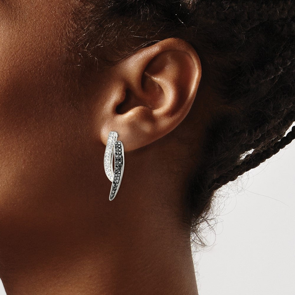 Stainless Steel Polished Post Black and Clear Crystal Earrings