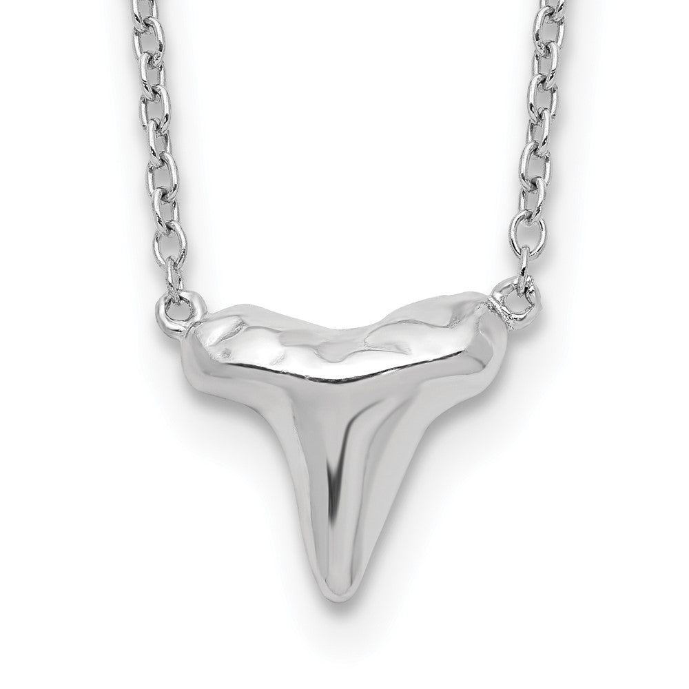 Sterling Silver Rhodium-plated Polished Shark Tooth 16 inch with a 2 inch extention Necklace 16 Inches