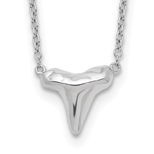 Sterling Silver Rhodium-plated Polished Shark Tooth 16 inch with a 2 inch extention Necklace 16 Inches