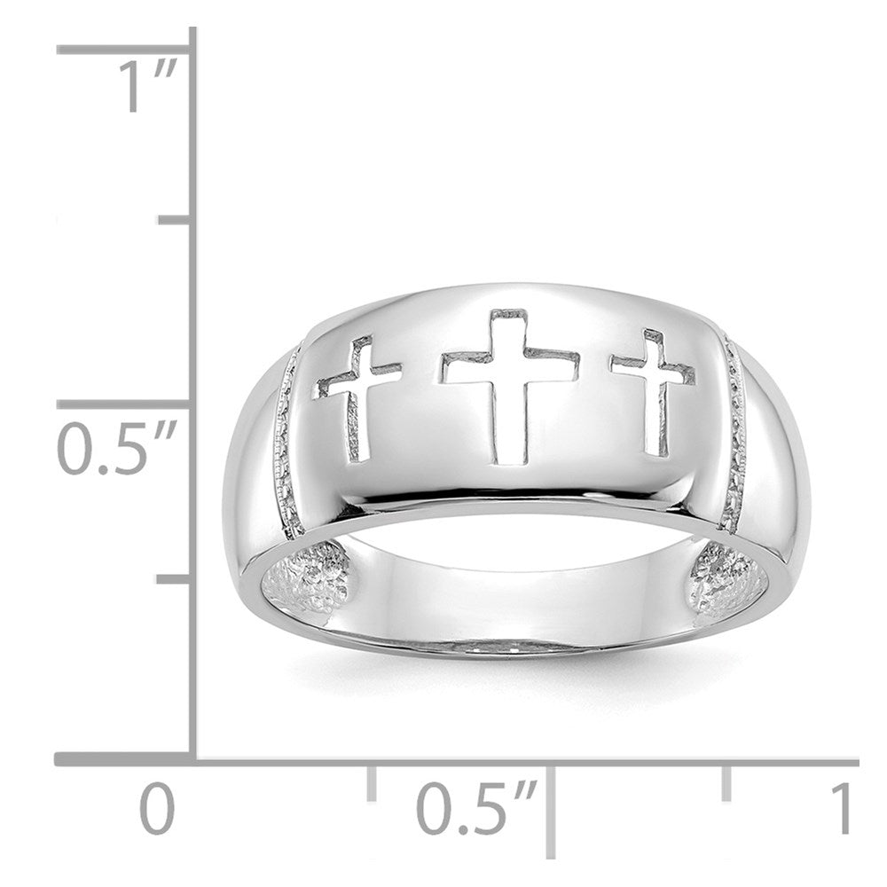 14k White Gold Polished 3 Cross Cut-out Ring Size 7