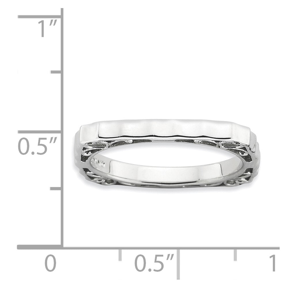 Sterling Silver Stackable Expressions Polished Rhodium-plate Square Ring