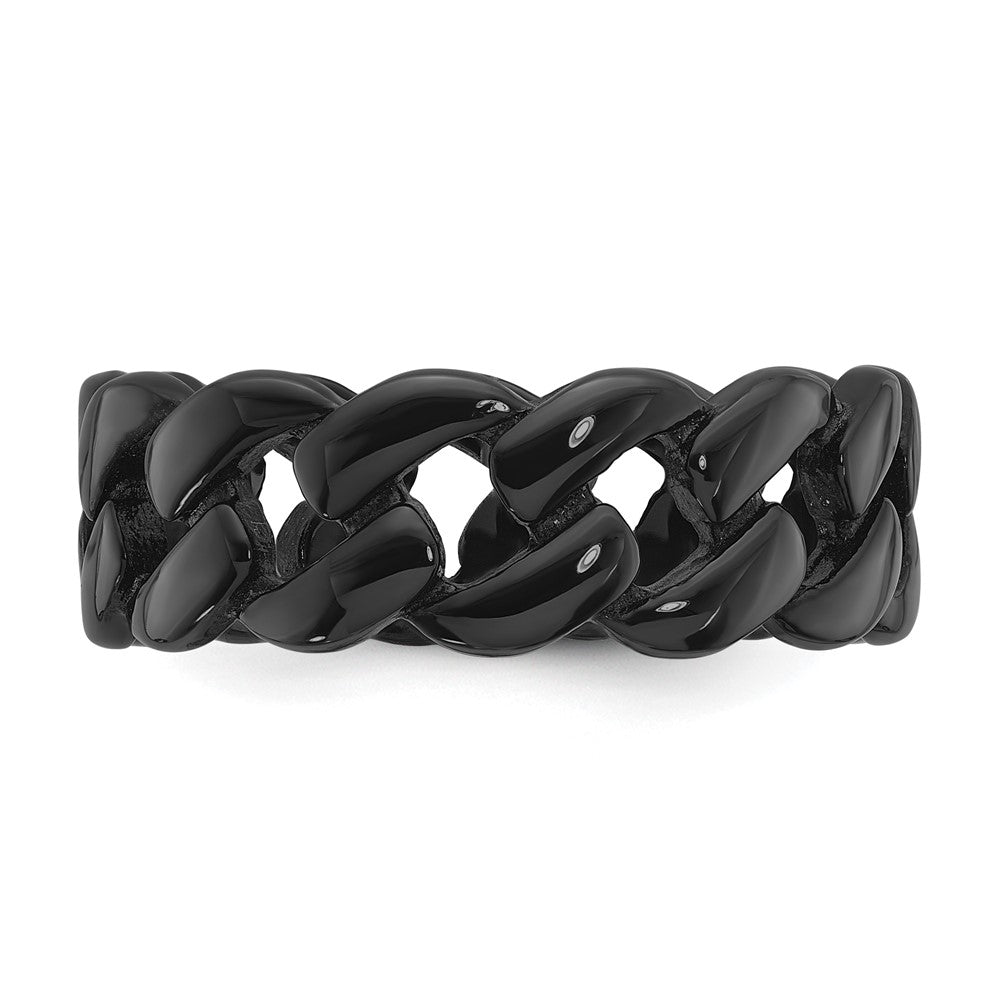 Chisel Stainless Steel Polished Black IP-plated 8mm Curb Link Band Size - 12