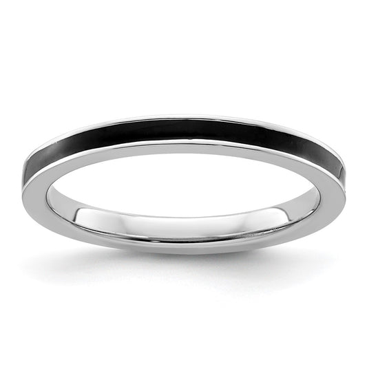 Sterling Silver Stackable Expressions Black Enameled 2.25mm Ring Size -9