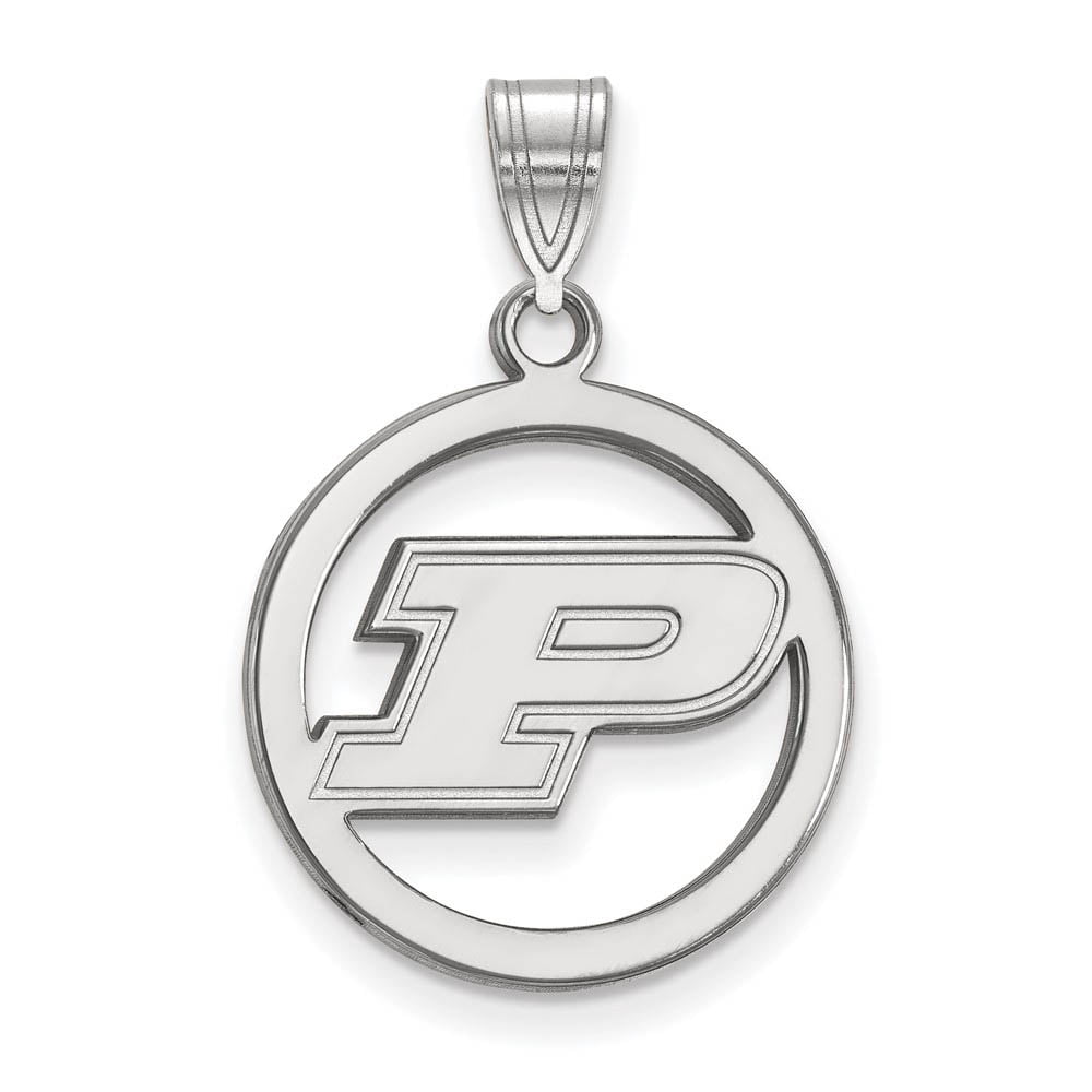 Sterling Silver Rhodium-plated LogoArt Purdue University Letter P Medium Circle Pendant Q-SS028PU