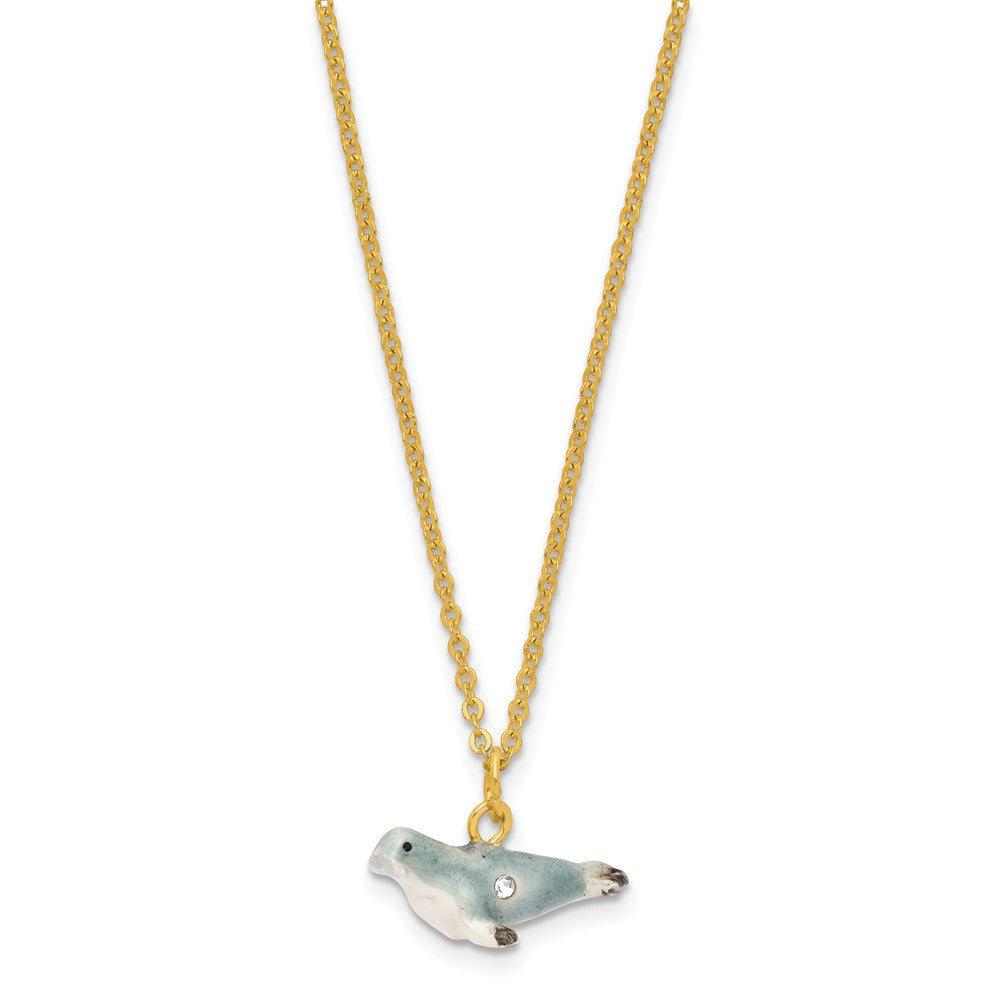 Luxury Giftware by Jere Pewter Bejeweled Crystals Gold-tone Enameled PINNY Grey Seal Trinket Box with Matching 18 Inch Necklace