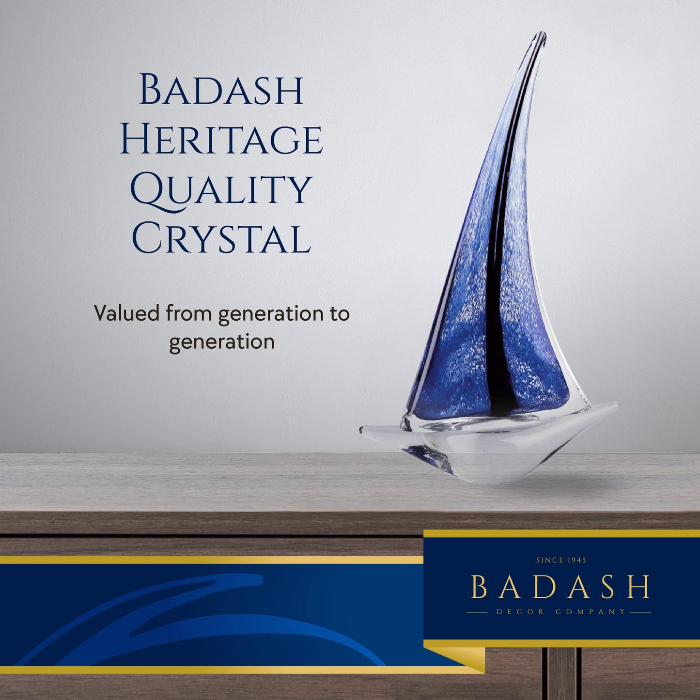 Badash Artistic Blue Sailboat Handcrafted Glass Figurine QGM23764