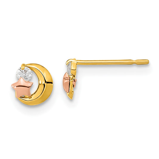 14k Yellow & Rose Gold Madi K CZ Moon and Star Post Earrings
