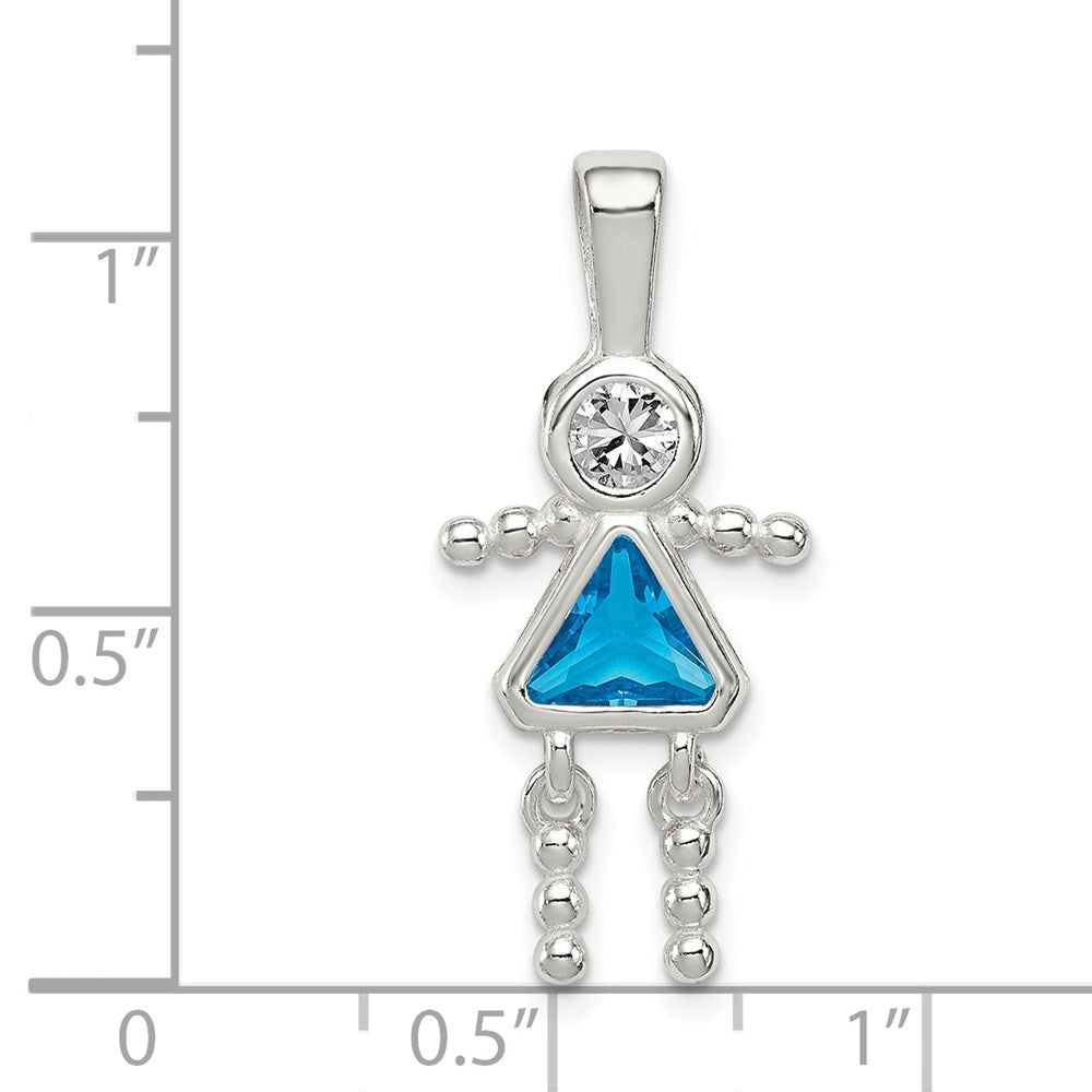Sterling Silver Rhodium-plated CZ & December Glass Girl Pendant