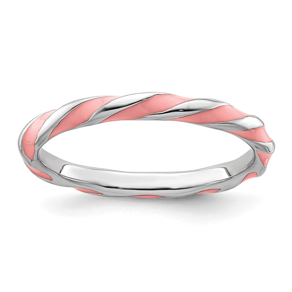 Sterling Silver Stackable Expressions Twisted Pink Enameled Ring Size -9