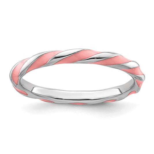 Sterling Silver Stackable Expressions Twisted Pink Enameled Ring Size -9