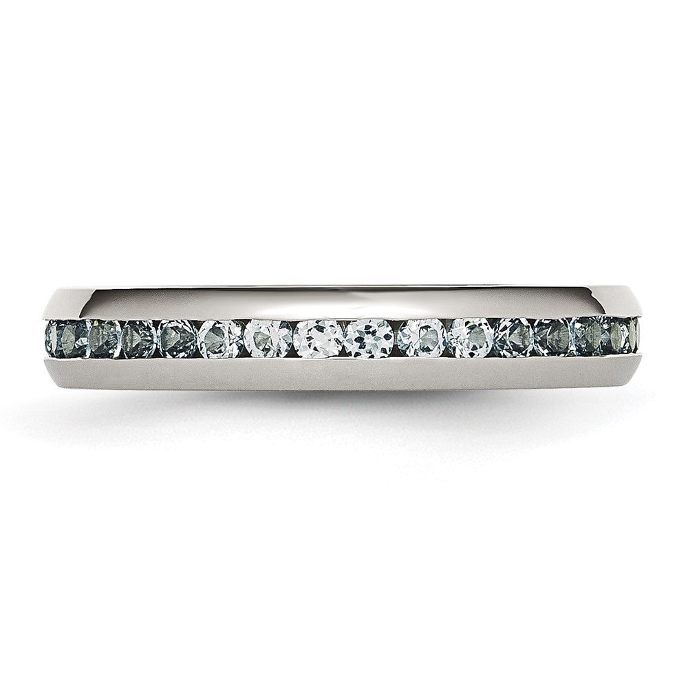 Stainless Steel Polished 4mm March Light Blue CZ Ring Size - 8